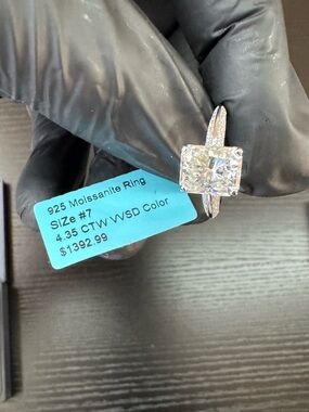 925 Sterling Silver With Rhodium Finish 4.35 CTW VVSD Moissanite Engagement Ring